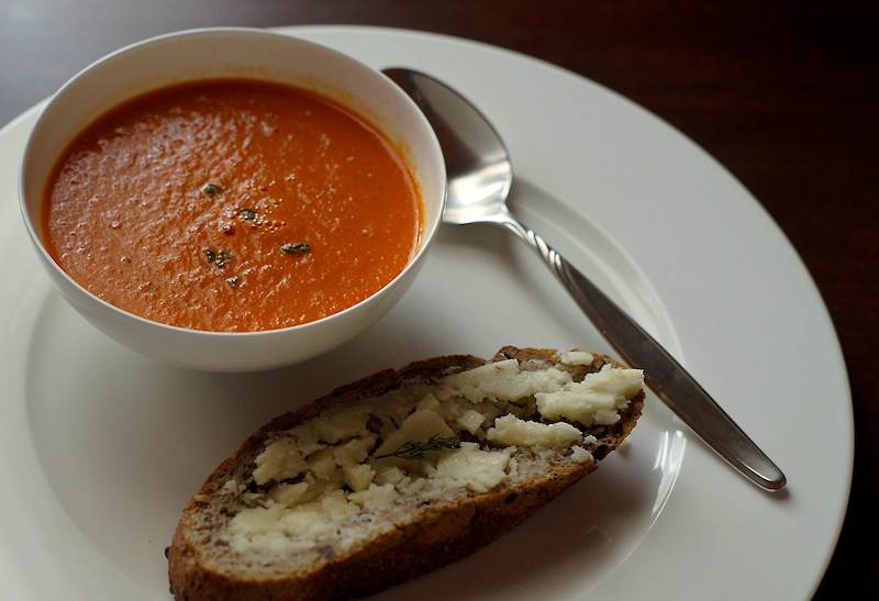 Tomato soup with Feta cheese toasts